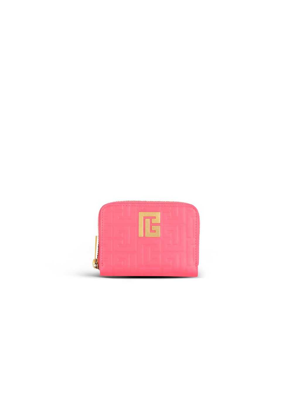 Balmain Debossed Leather Wallet With Balmain Monogram Pink | NRMVHST-67