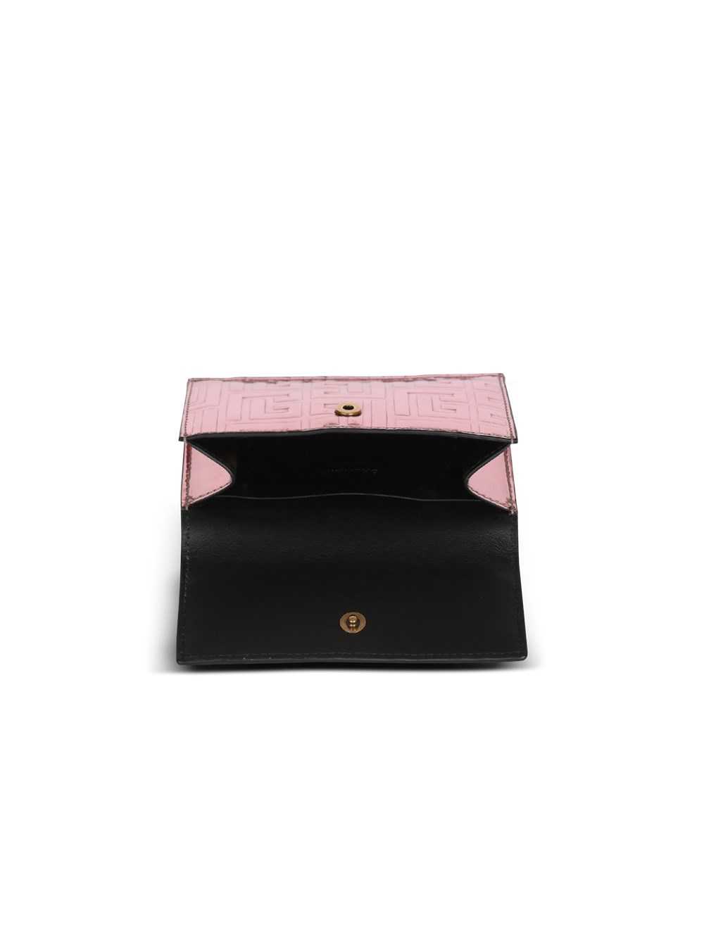 Balmain Debossed Mirror-shine Leather Coin Pouch With Balmain Monogram Pink | SWMZVGU-48