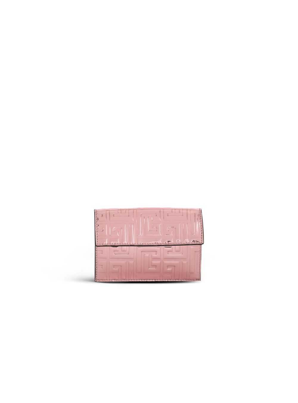 Balmain Debossed Mirror-shine Leather Coin Pouch With Balmain Monogram Pink | SWMZVGU-48