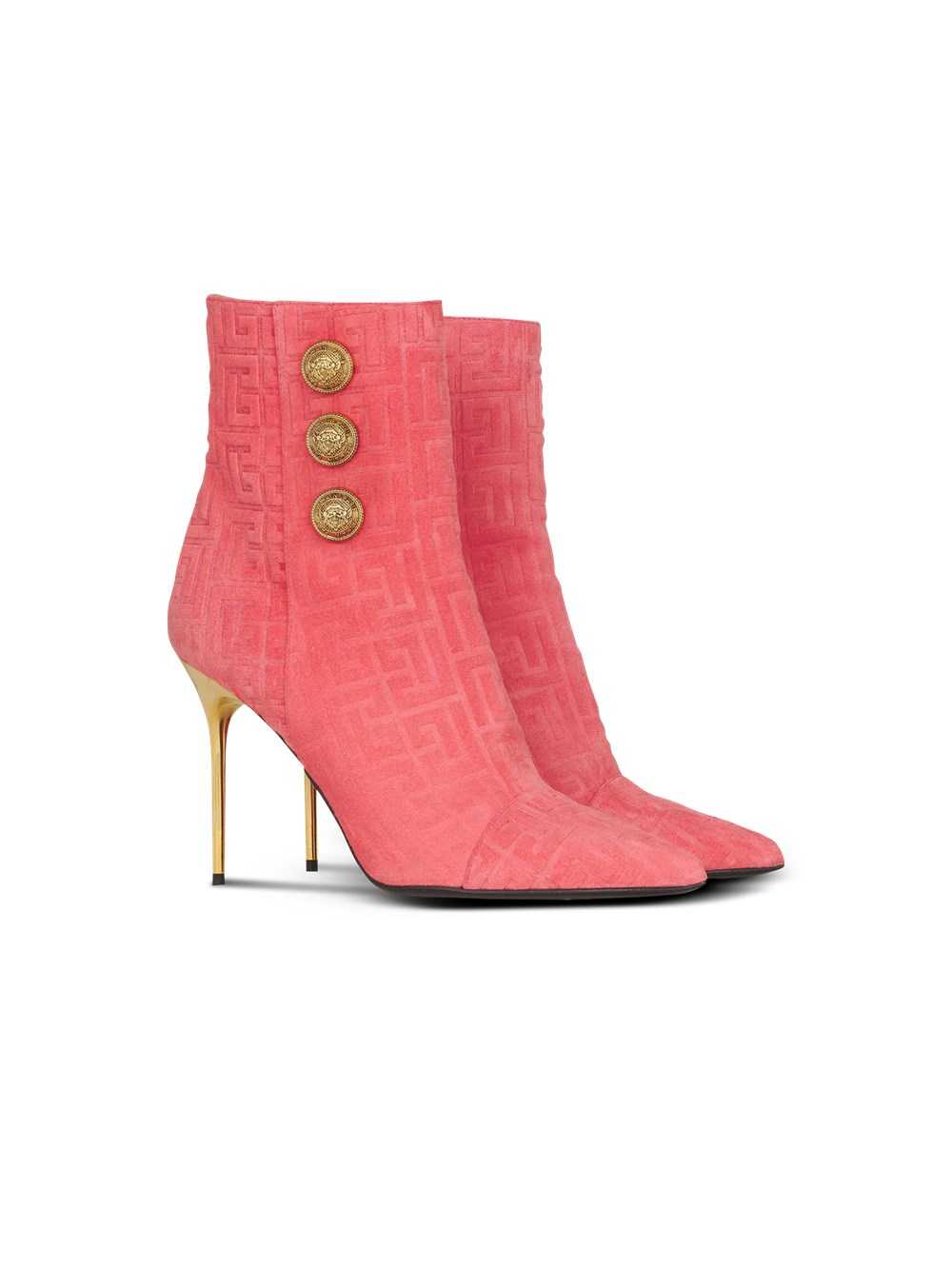 Balmain Debossed Suede Roni Ankle Boots With Balmain Monogram Pink | HNXQFCT-52