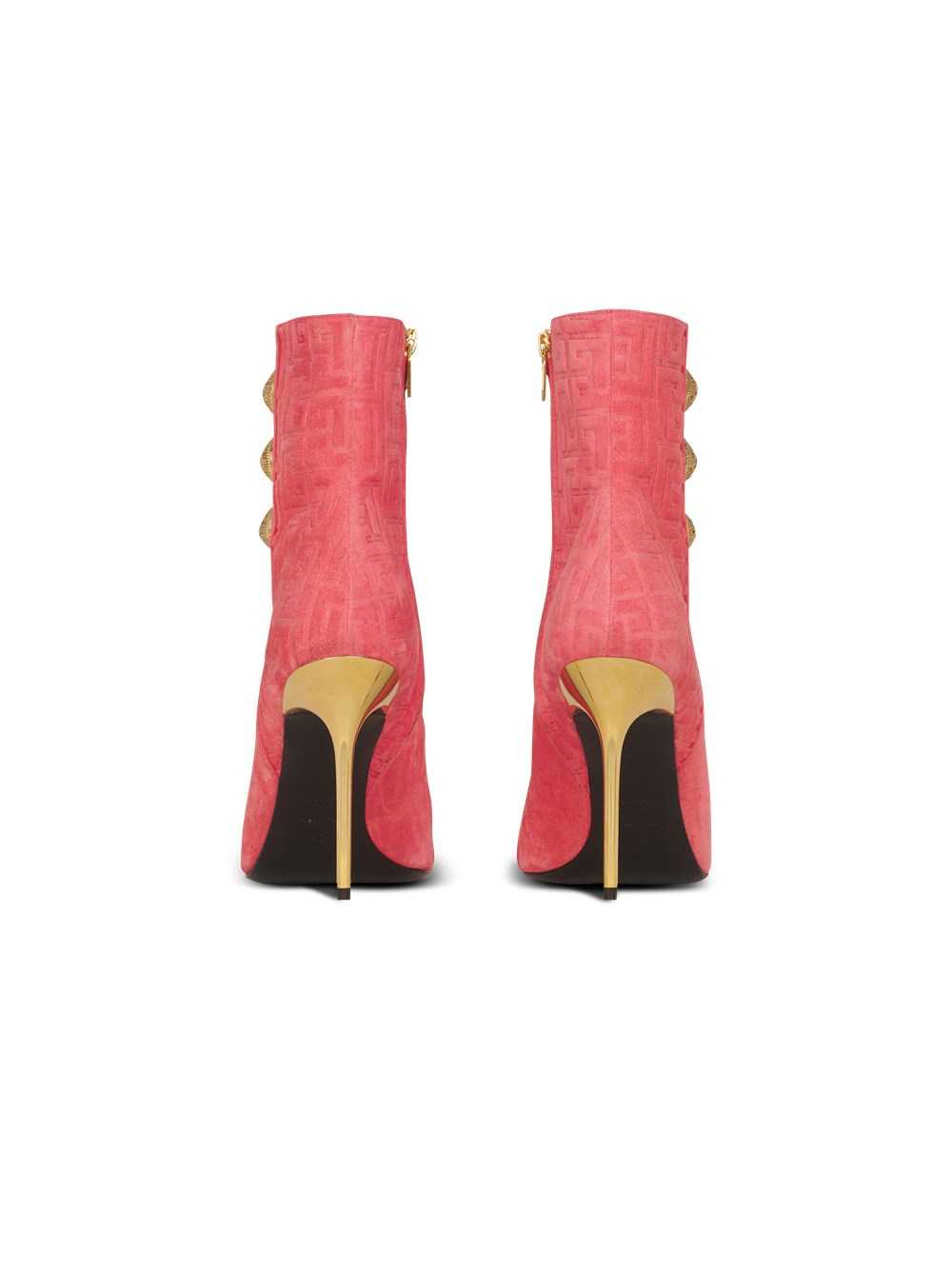 Balmain Debossed Suede Roni Ankle Boots With Balmain Monogram Pink | HNXQFCT-52