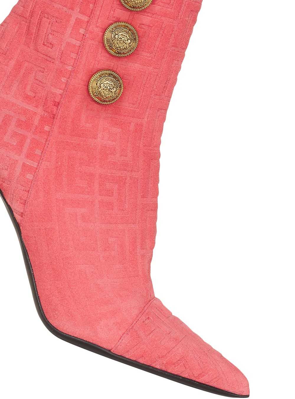 Balmain Debossed Suede Roni Ankle Boots With Balmain Monogram Pink | HNXQFCT-52