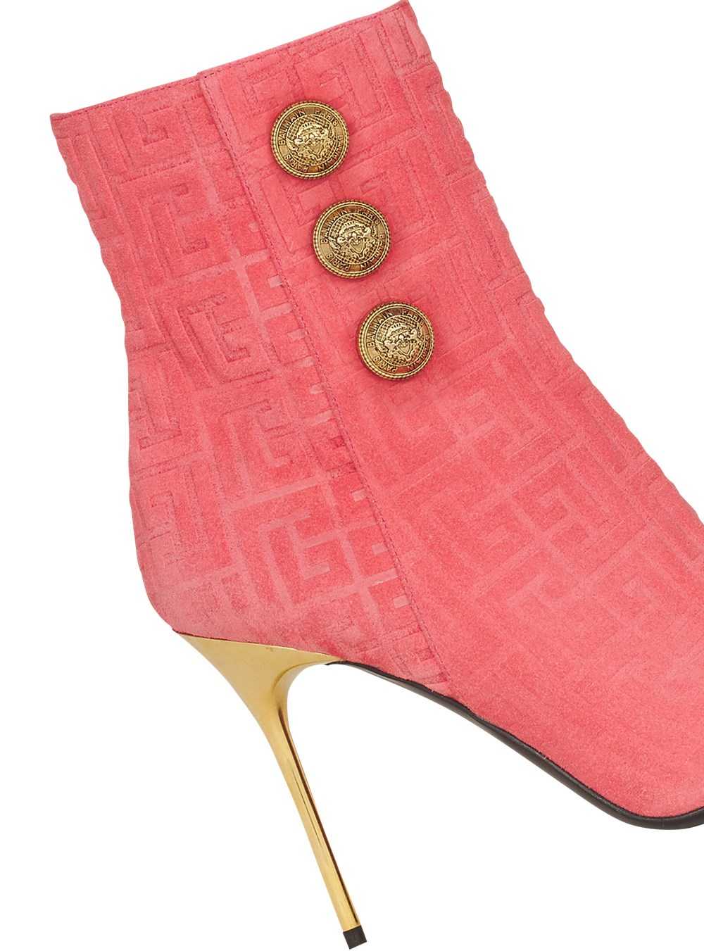 Balmain Debossed Suede Roni Ankle Boots With Balmain Monogram Pink | HNXQFCT-52