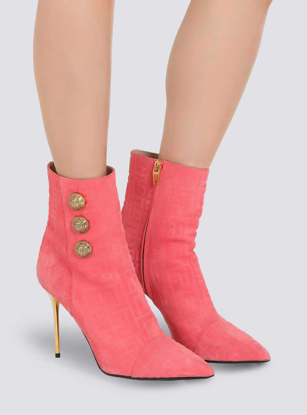 Balmain Debossed Suede Roni Ankle Boots With Balmain Monogram Pink | HNXQFCT-52