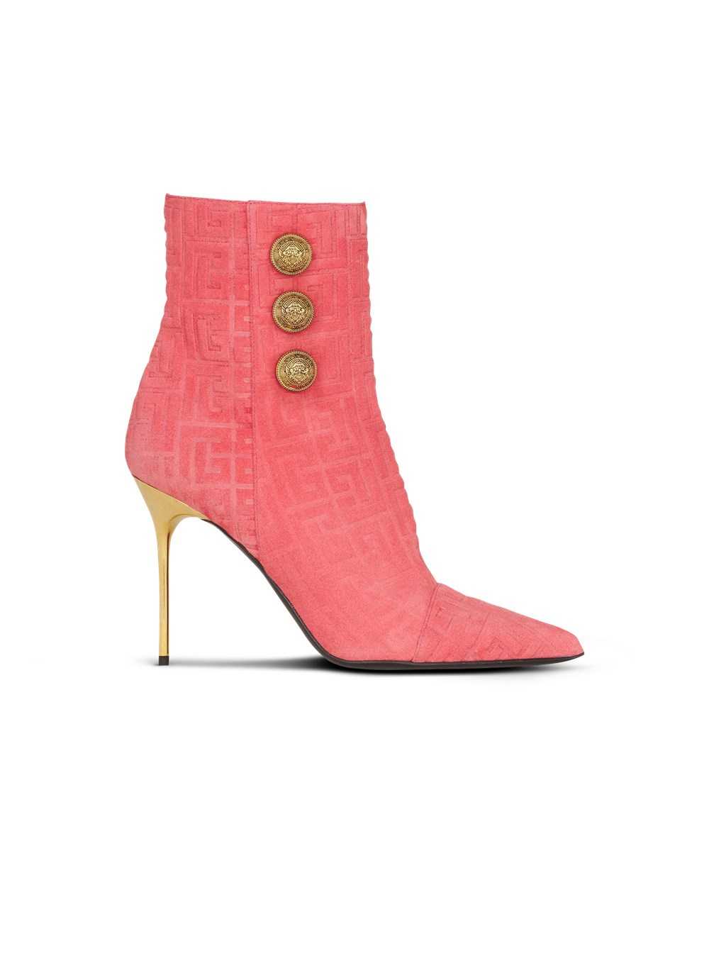 Balmain Debossed Suede Roni Ankle Boots With Balmain Monogram Pink | HNXQFCT-52