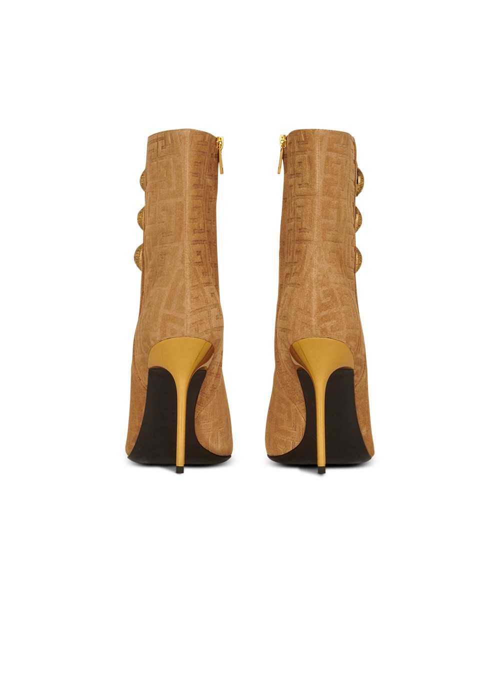 Balmain Debossed Suede Roni Ankle Boots With Balmain Monogram Beige | ICAZREP-45