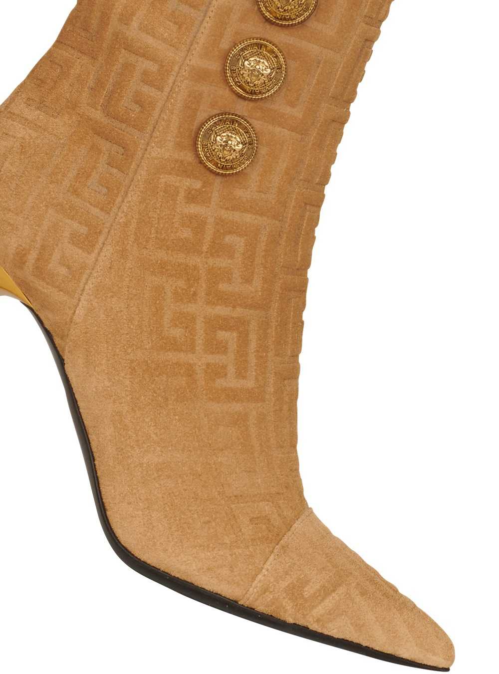 Balmain Debossed Suede Roni Ankle Boots With Balmain Monogram Beige | ICAZREP-45