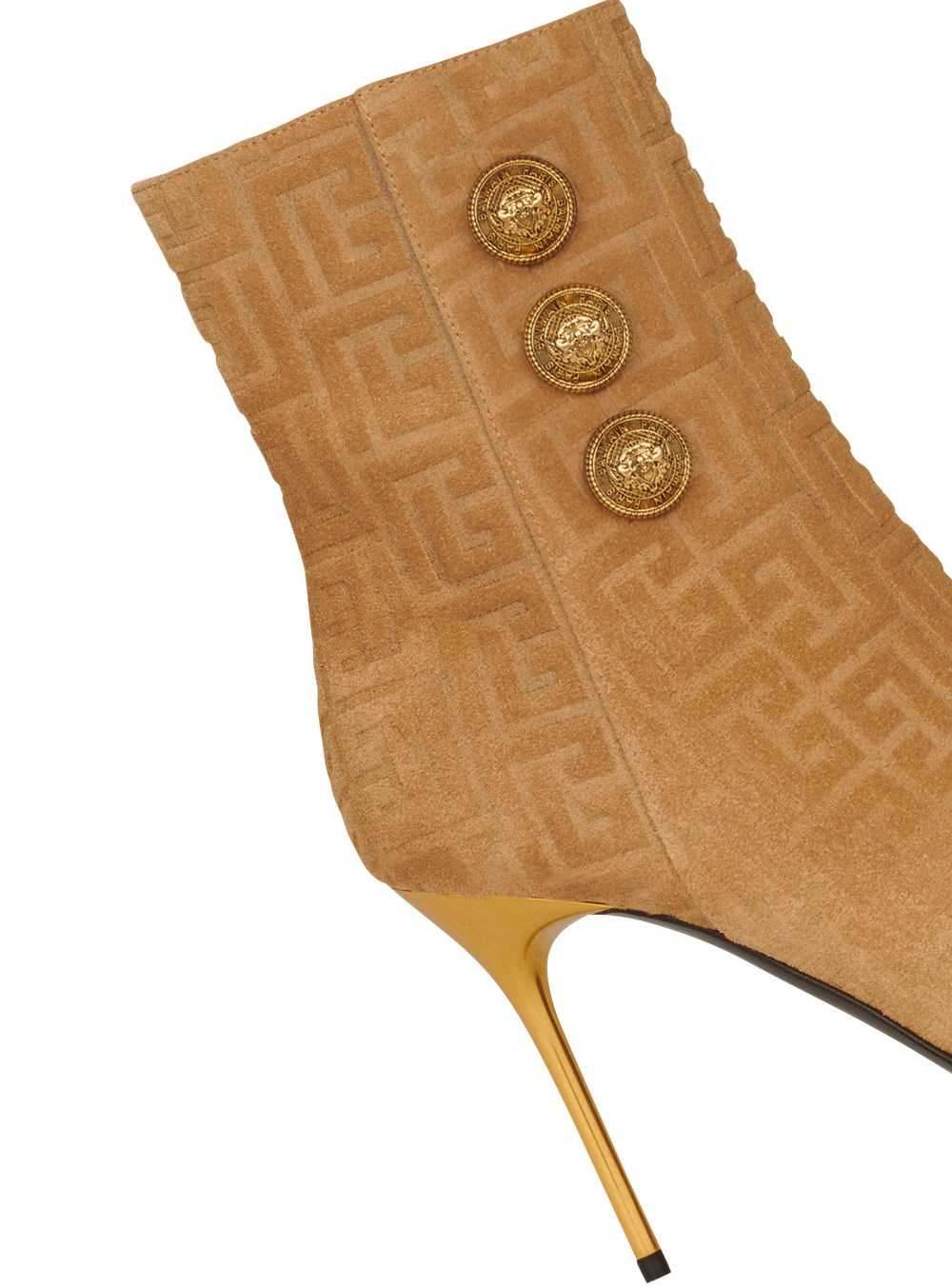 Balmain Debossed Suede Roni Ankle Boots With Balmain Monogram Beige | ICAZREP-45