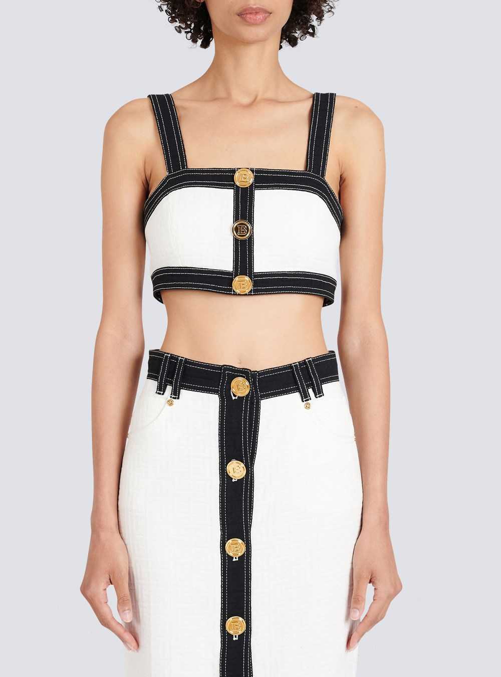 Balmain Denim Crop Top White | IWOHSFR-04