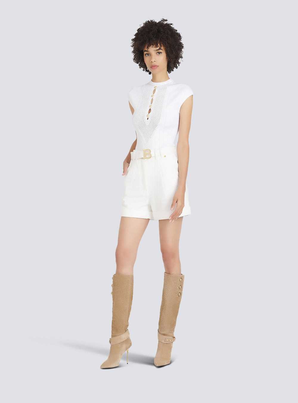 Balmain Denim High-waisted Shorts With Balmain Buckle White | SPIYKNB-31