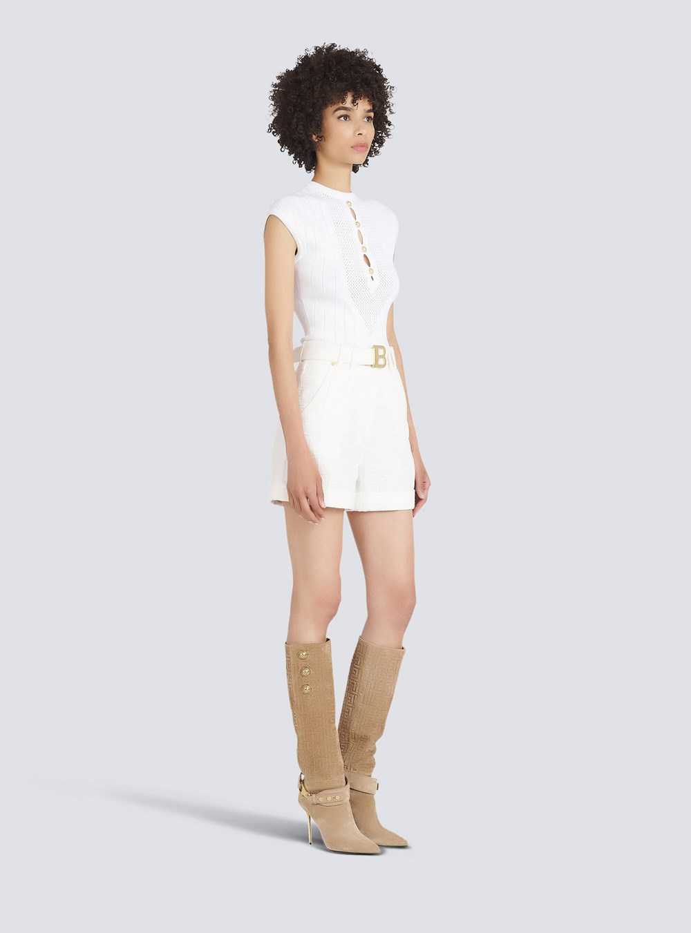 Balmain Denim High-waisted Shorts With Balmain Buckle White | SPIYKNB-31