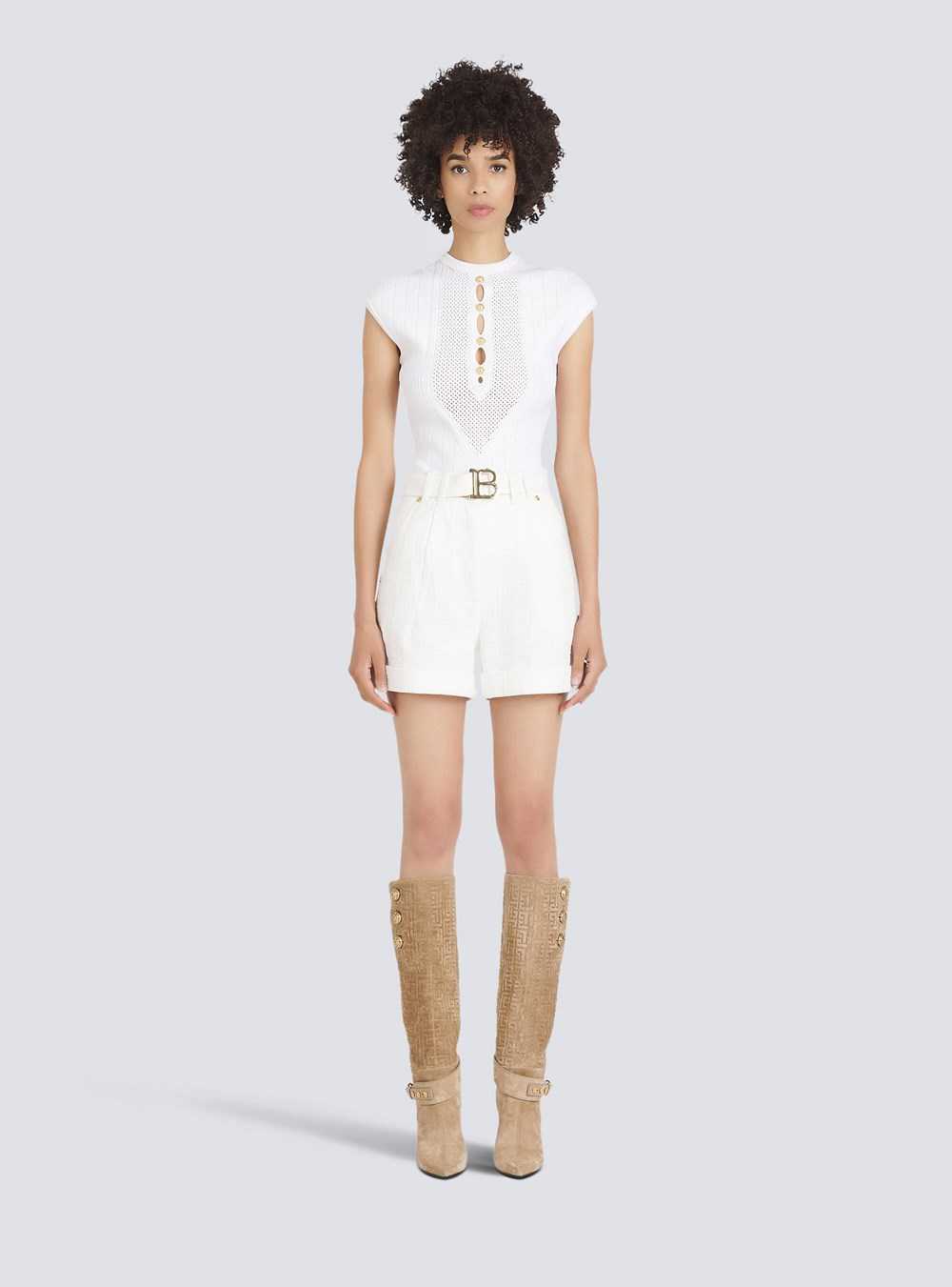 Balmain Denim High-waisted Shorts With Balmain Buckle White | SPIYKNB-31