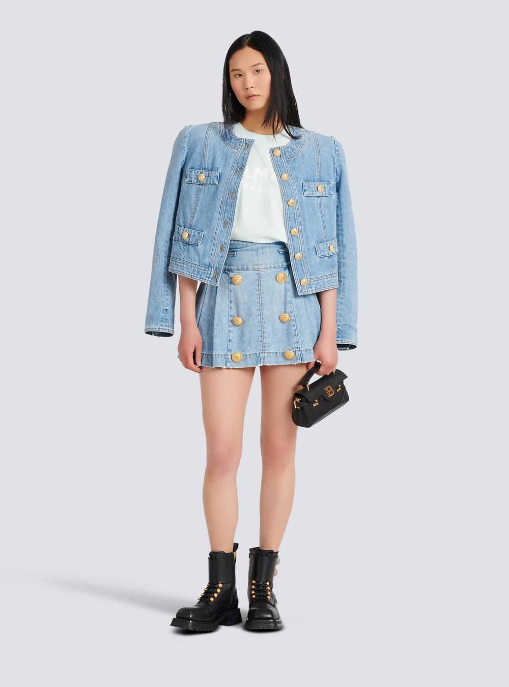 Balmain Denim High-waisted Skirt Blue | XAEMBKF-97