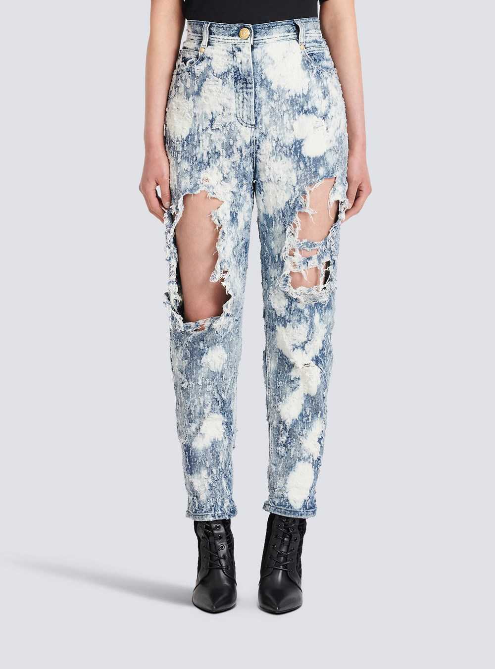 Balmain Destroyed Faded Boyfriend Cut Jeans Blue | MAWXGJF-67