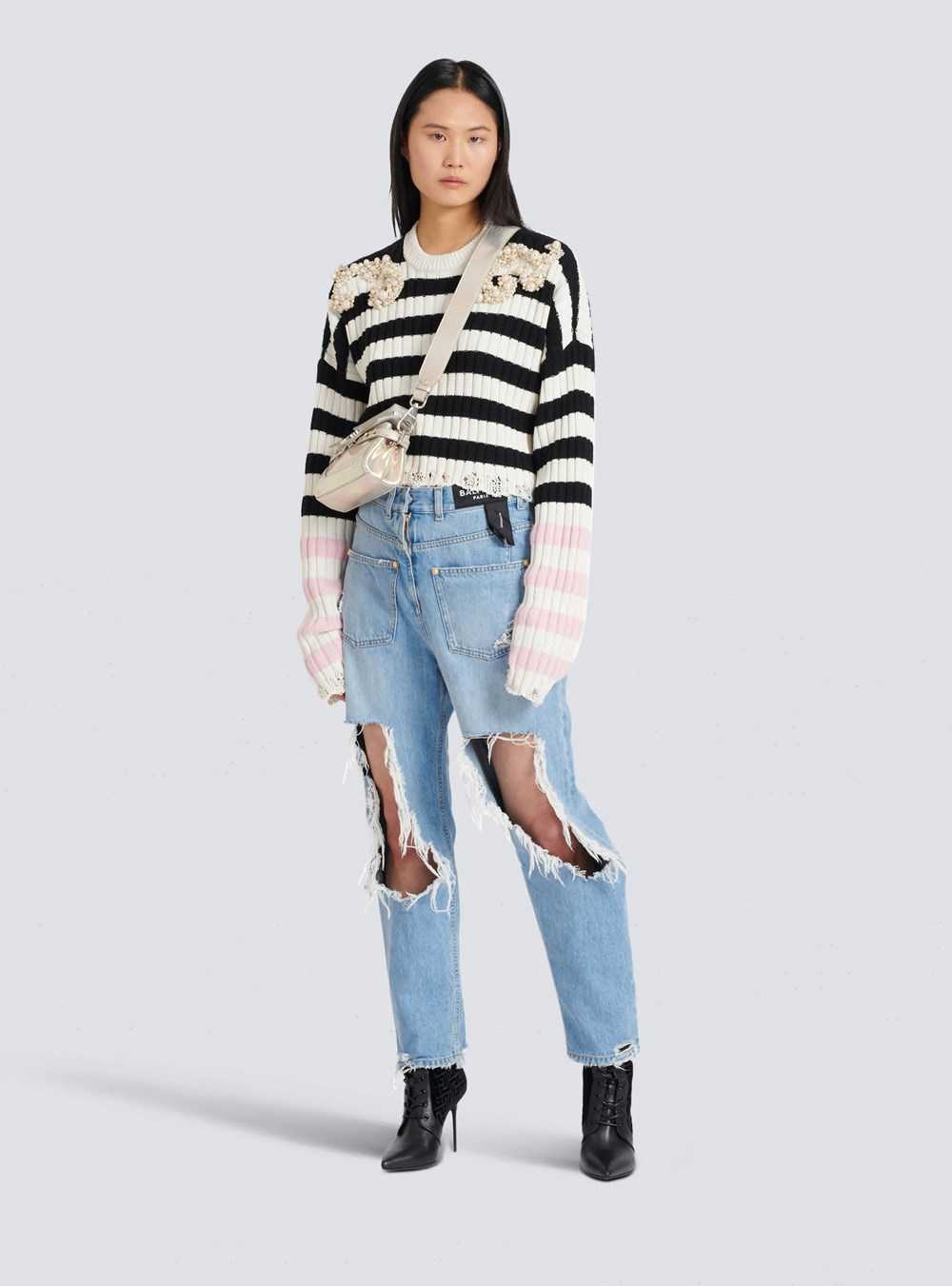 Balmain Destroyed Reverse Boyfriend Cut Jeans Blue | BCSRIVE-26