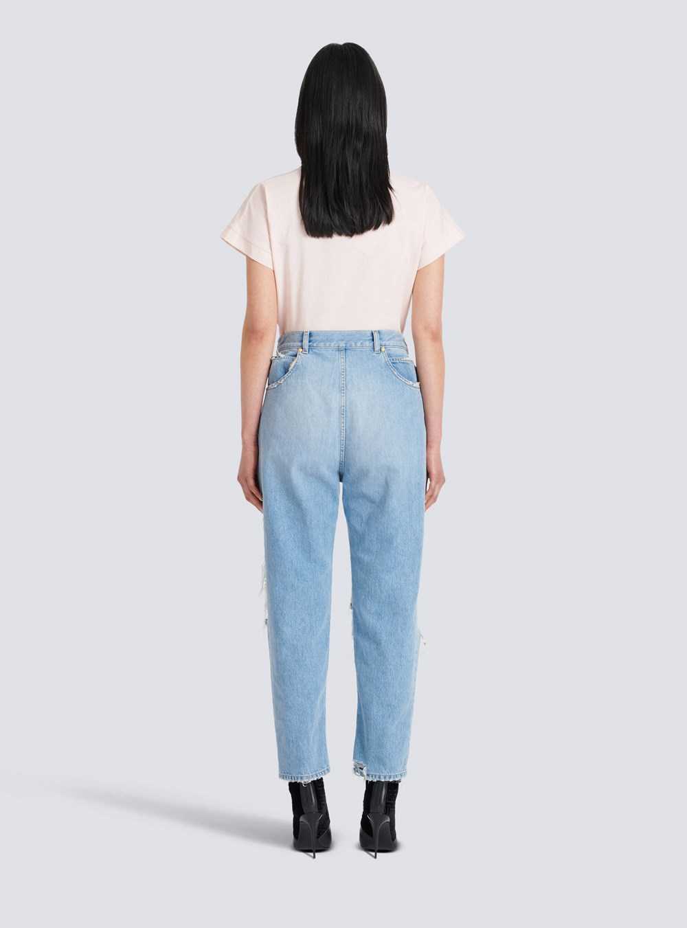 Balmain Destroyed Reverse Boyfriend Cut Jeans Blue | BCSRIVE-26