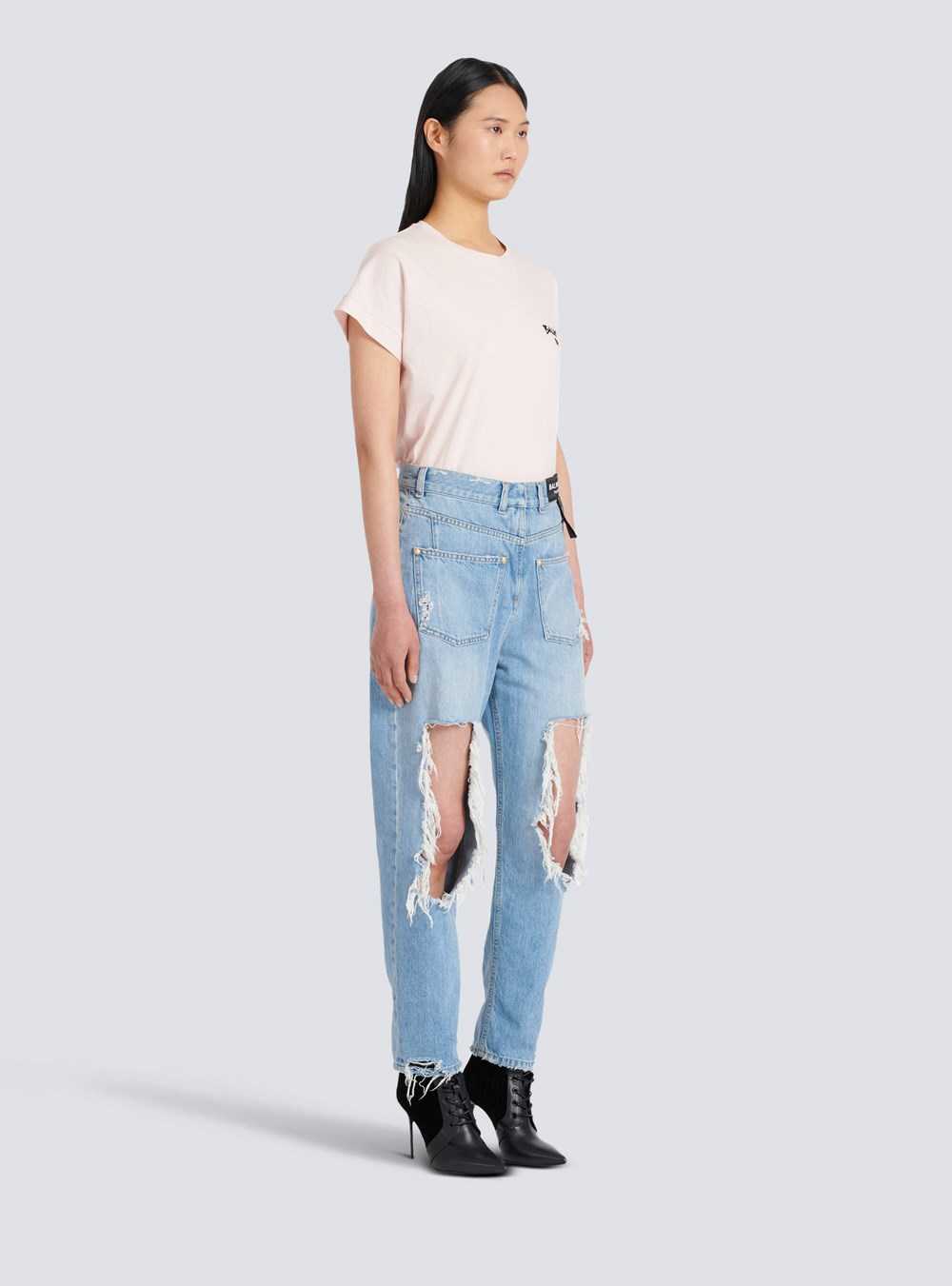 Balmain Destroyed Reverse Boyfriend Cut Jeans Blue | BCSRIVE-26