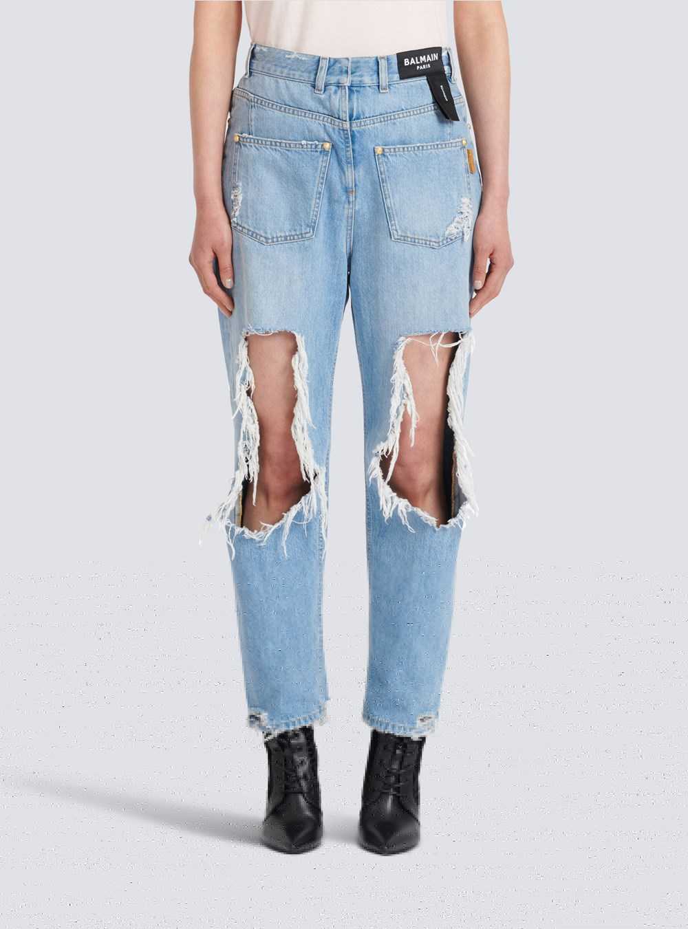 Balmain Destroyed Reverse Boyfriend Cut Jeans Blue | BCSRIVE-26