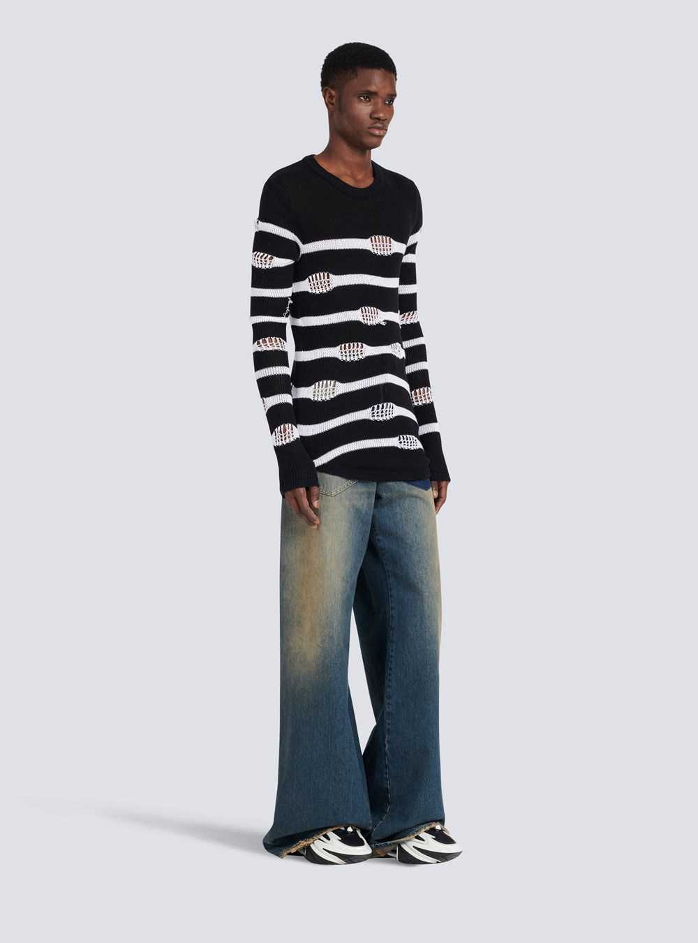 Balmain Destroyed Striped Nautical Sweater Black | CHIOSAR-13