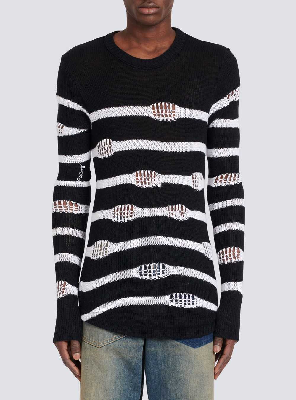 Balmain Destroyed Striped Nautical Sweater Black | CHIOSAR-13