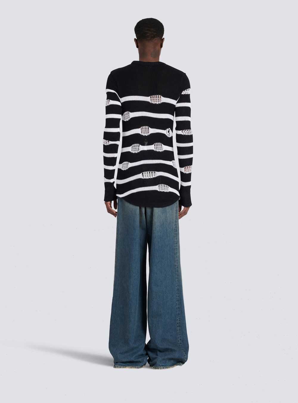 Balmain Destroyed Striped Nautical Sweater Black | CHIOSAR-13