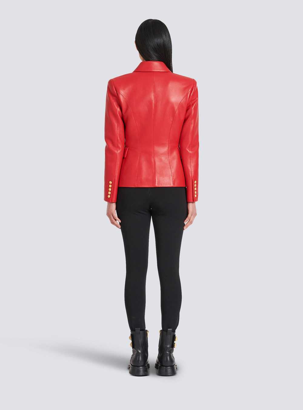 Balmain Double-breasted Leather Blazer Red | OWQAFGC-45