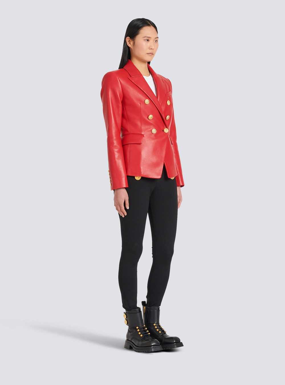 Balmain Double-breasted Leather Blazer Red | OWQAFGC-45