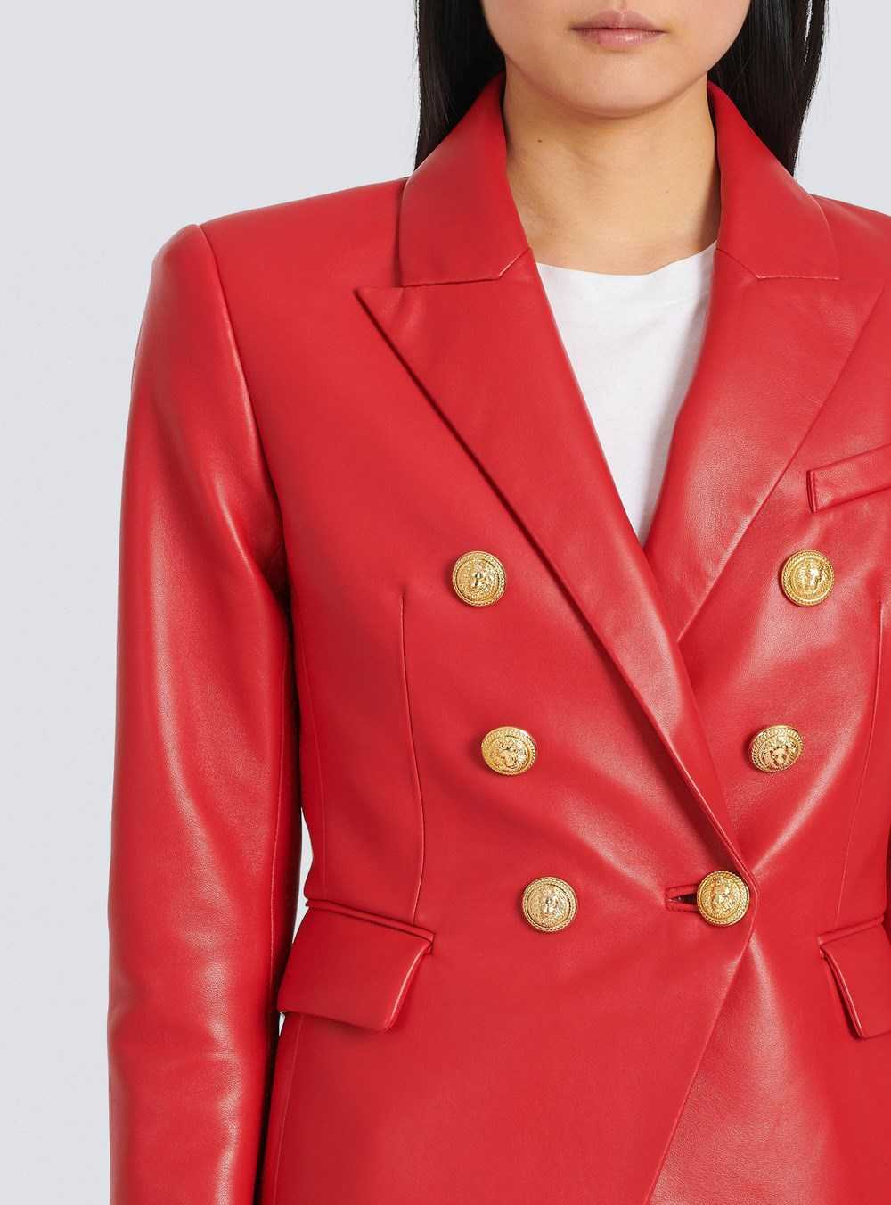 Balmain Double-breasted Leather Blazer Red | OWQAFGC-45