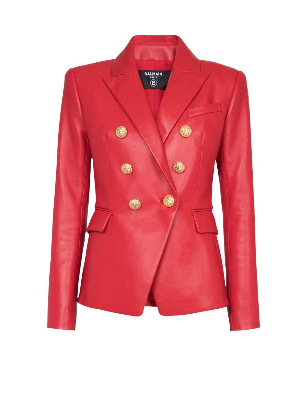 Balmain Double-breasted Leather Blazer Red | OWQAFGC-45