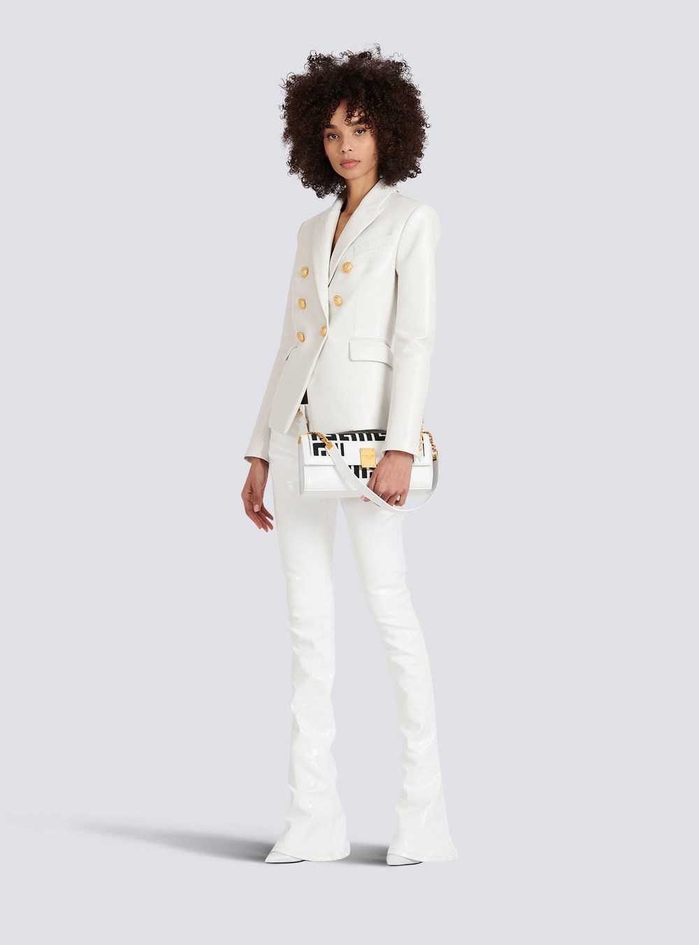 Balmain Double-breasted Leather Blazer White | YTWMHVZ-23