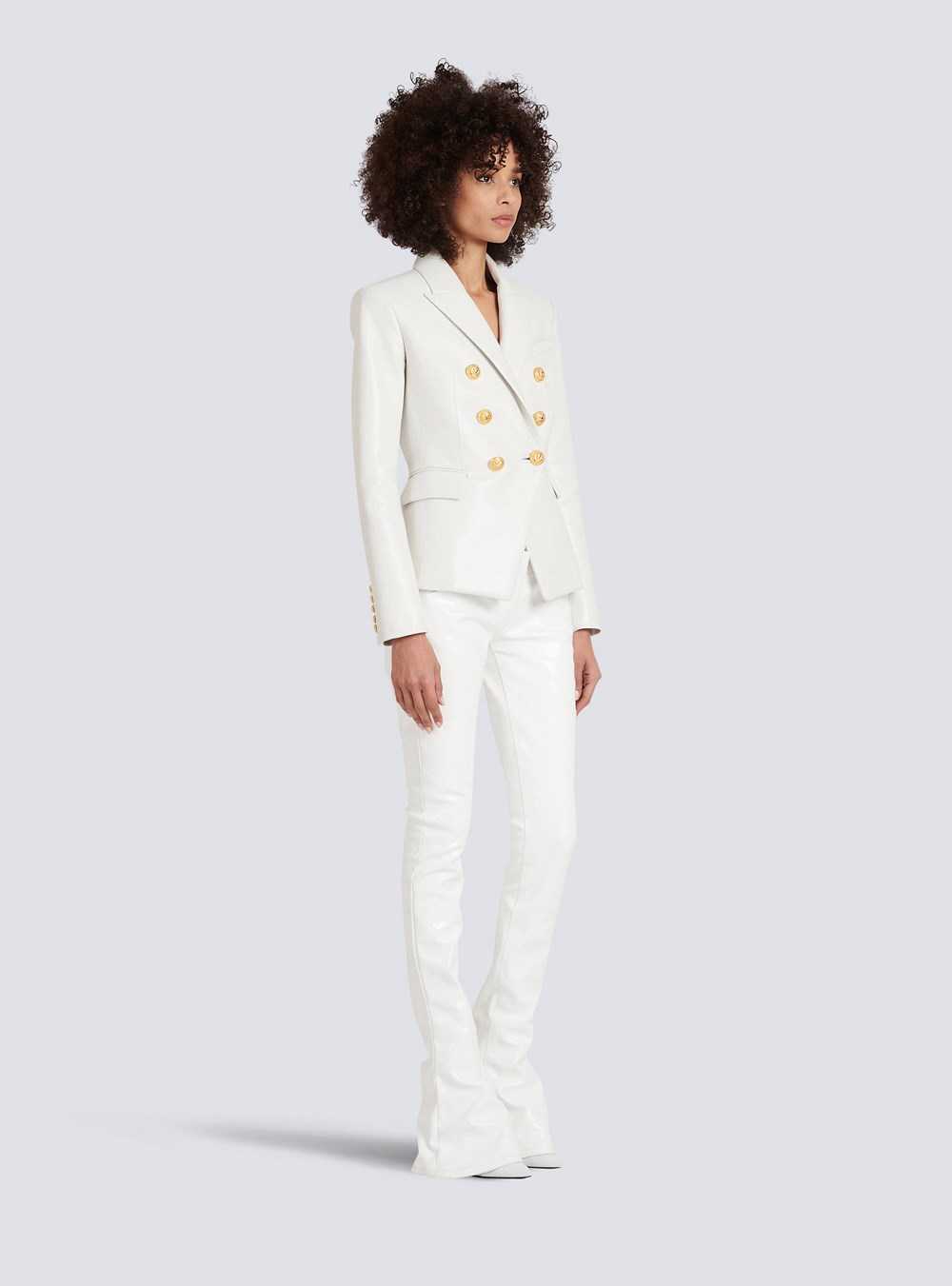 Balmain Double-breasted Leather Blazer White | YTWMHVZ-23