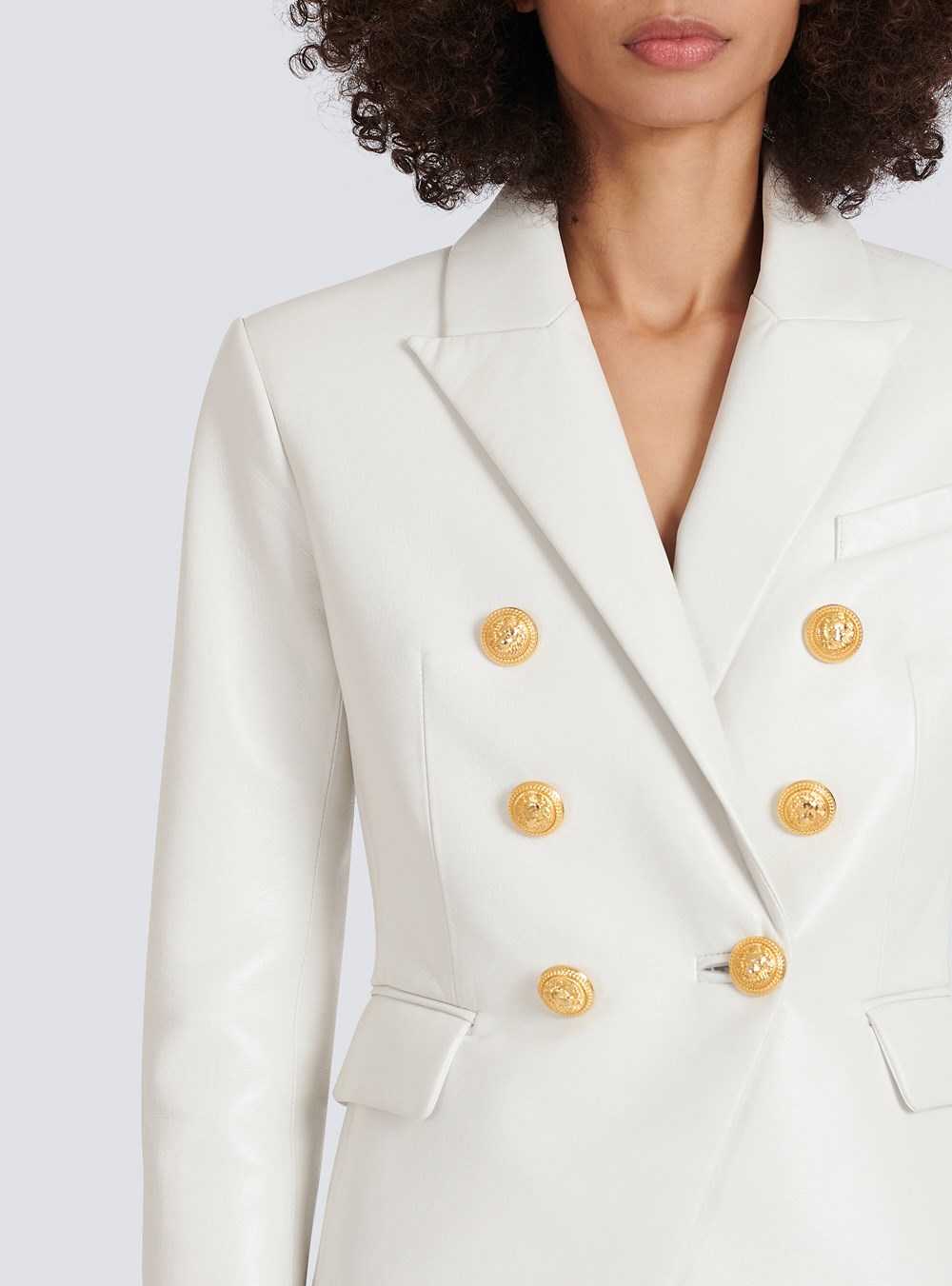 Balmain Double-breasted Leather Blazer White | YTWMHVZ-23