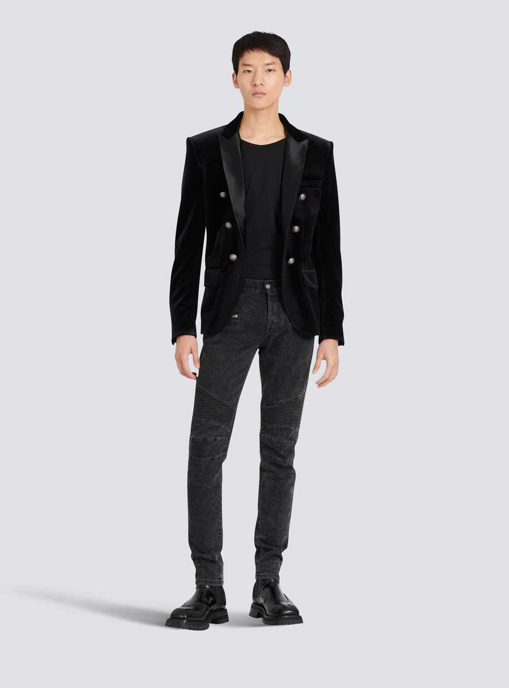 Balmain Double-breasted Velvet Blazer Black | NPRUDSQ-75