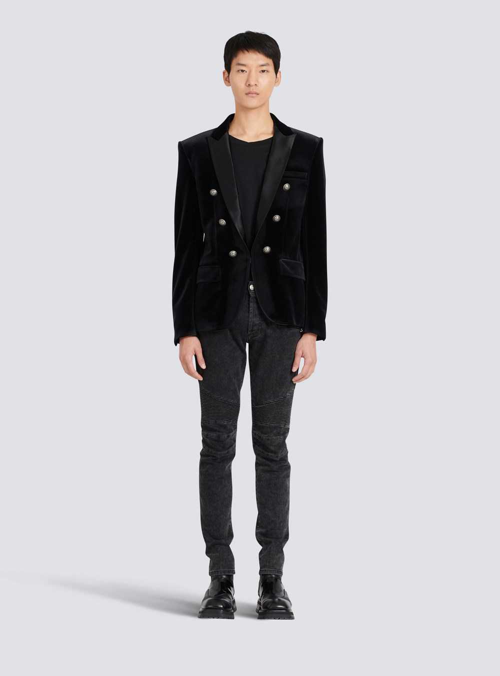 Balmain Double-breasted Velvet Blazer Black | NPRUDSQ-75