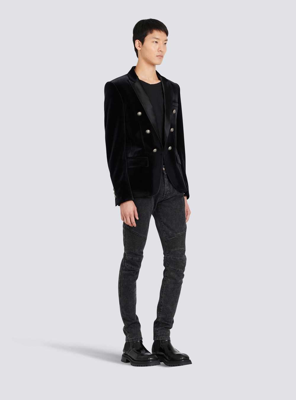 Balmain Double-breasted Velvet Blazer Black | NPRUDSQ-75