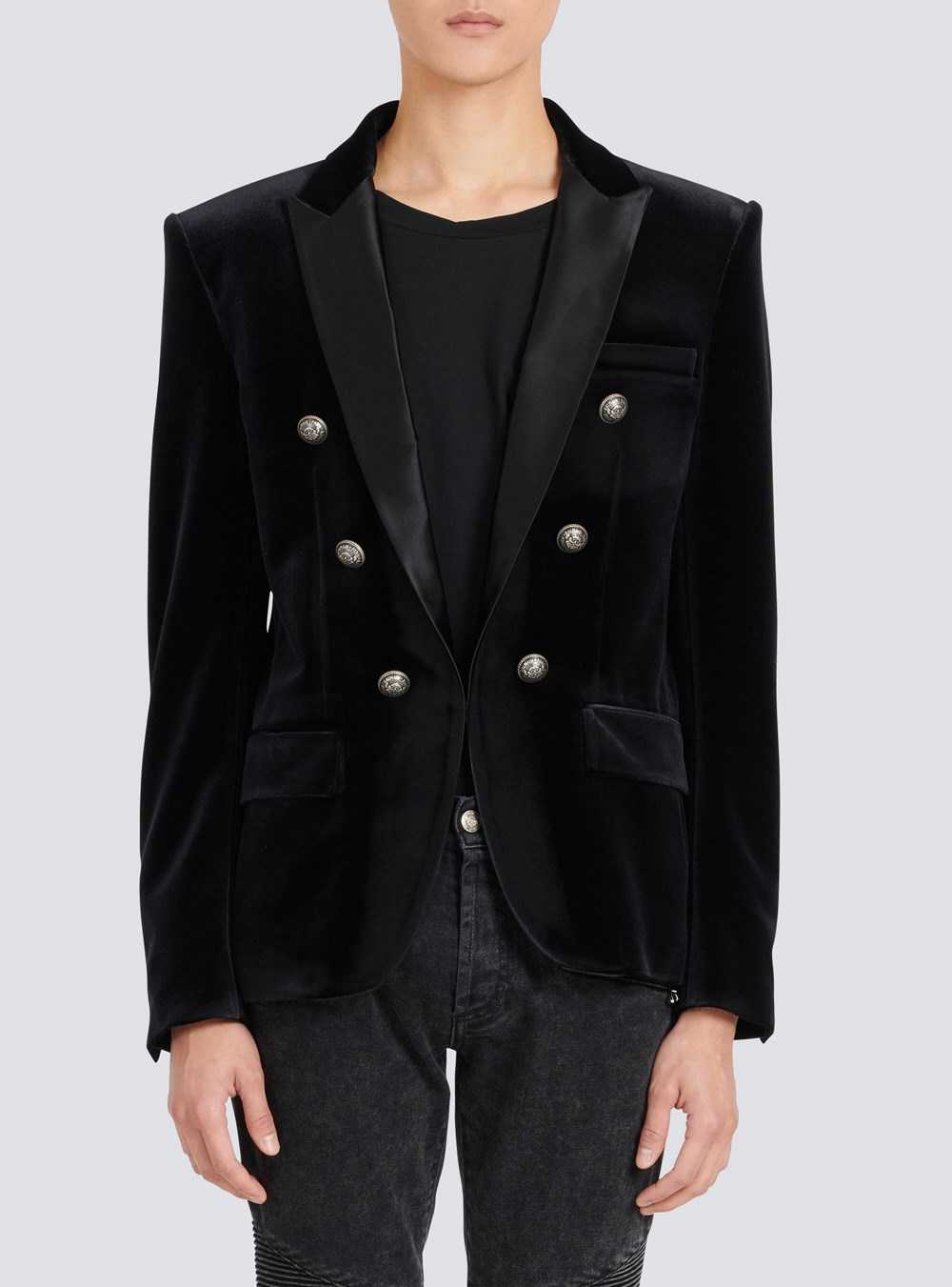 Balmain Double-breasted Velvet Blazer Black | NPRUDSQ-75