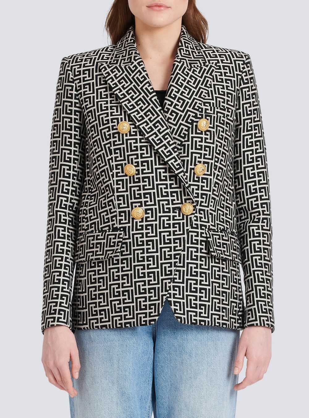 Balmain Double-buttoned Jacquard Jacket Black | UCYXMQJ-49