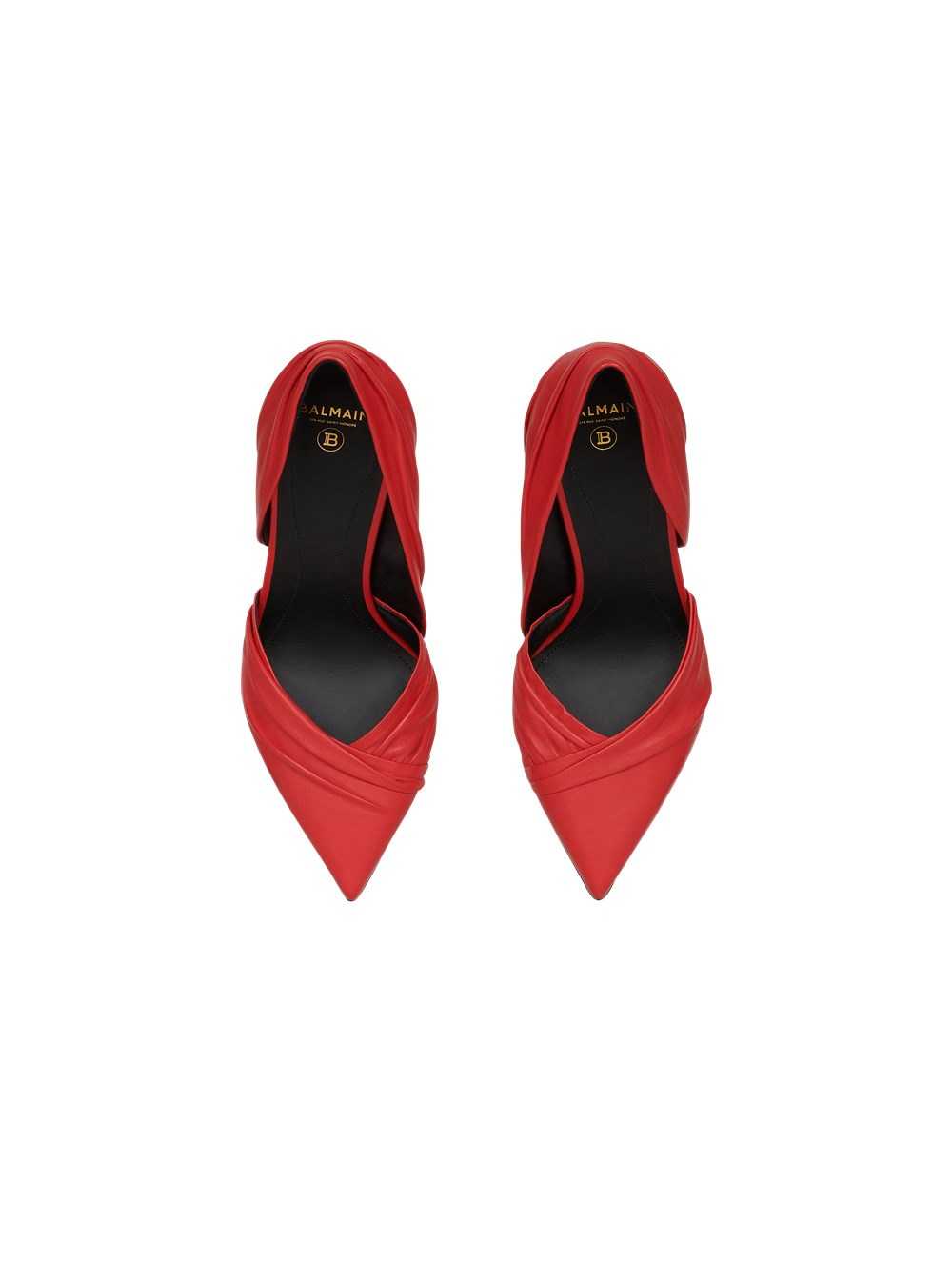 Balmain Draped Leather Moneta Pumps Red | QNVXRLM-79