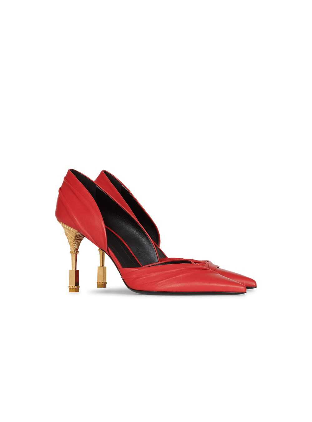 Balmain Draped Leather Moneta Pumps Red | QNVXRLM-79