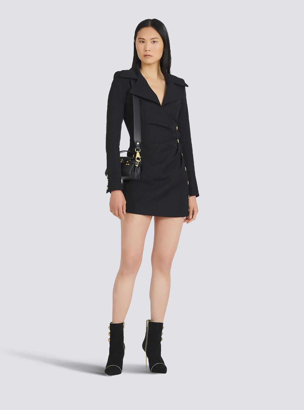 Balmain Draped Wool Dress Black | OYAZCQU-96