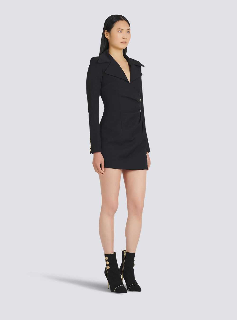 Balmain Draped Wool Dress Black | OYAZCQU-96