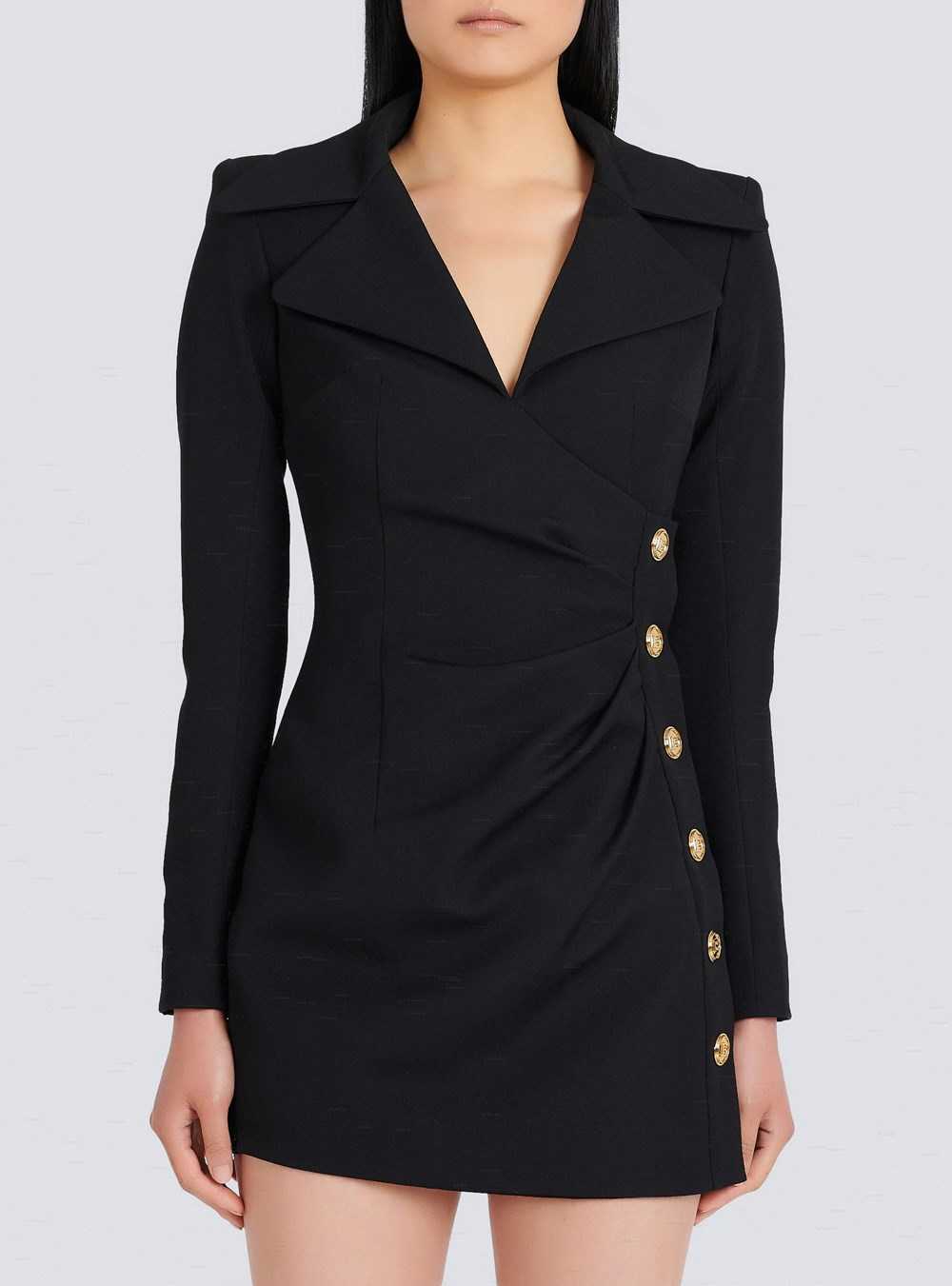 Balmain Draped Wool Dress Black | OYAZCQU-96