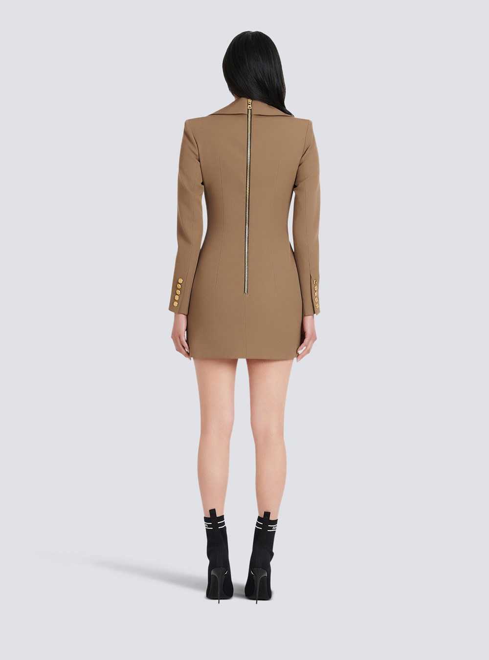 Balmain Draped Wool Dress Khaki | HUWFQPO-15