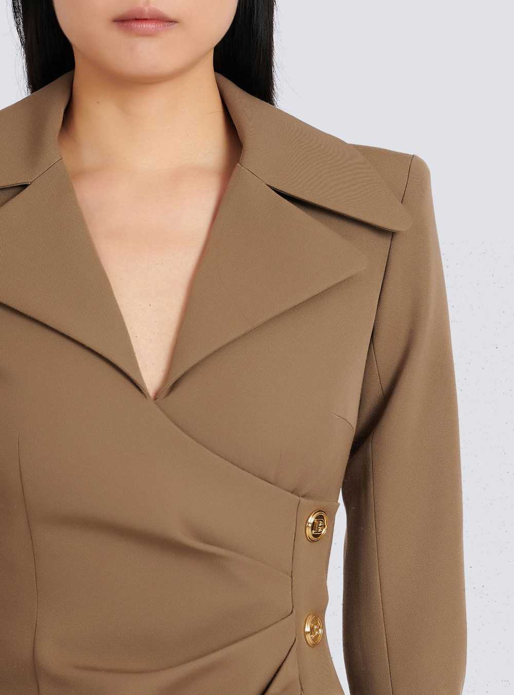 Balmain Draped Wool Dress Khaki | HUWFQPO-15