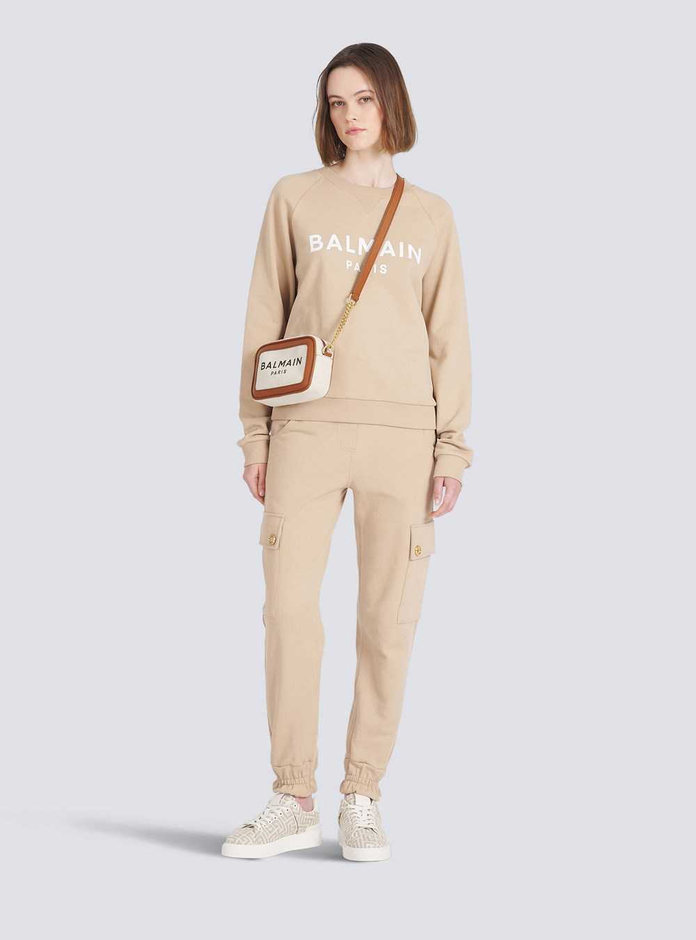 Balmain Eco-designed Cotton Cargo Sweatpants Beige | KZFOUYD-14