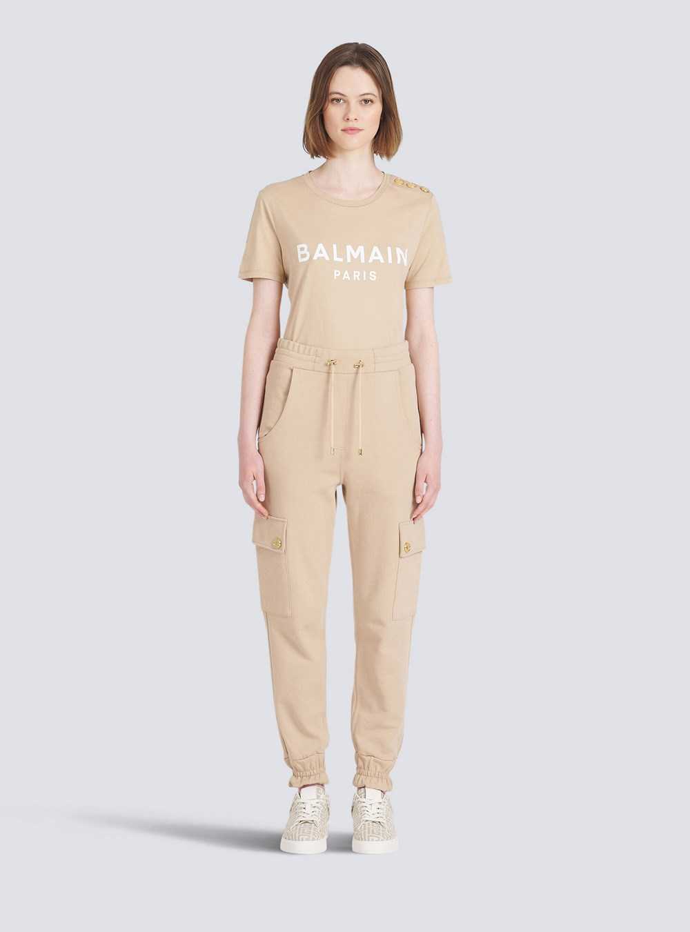 Balmain Eco-designed Cotton Cargo Sweatpants Beige | KZFOUYD-14