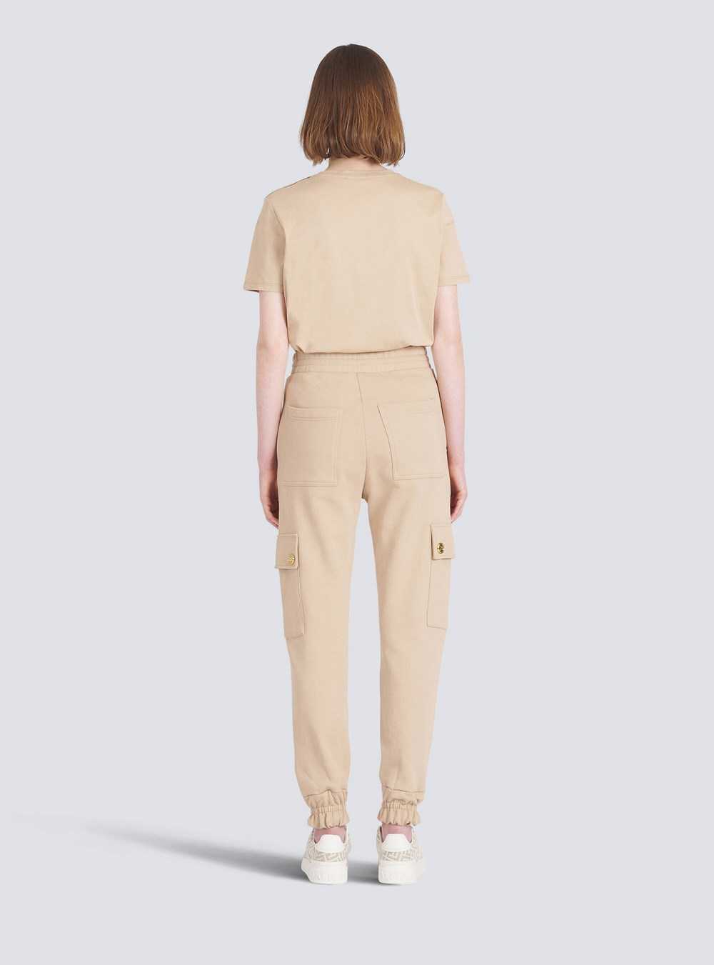 Balmain Eco-designed Cotton Cargo Sweatpants Beige | KZFOUYD-14