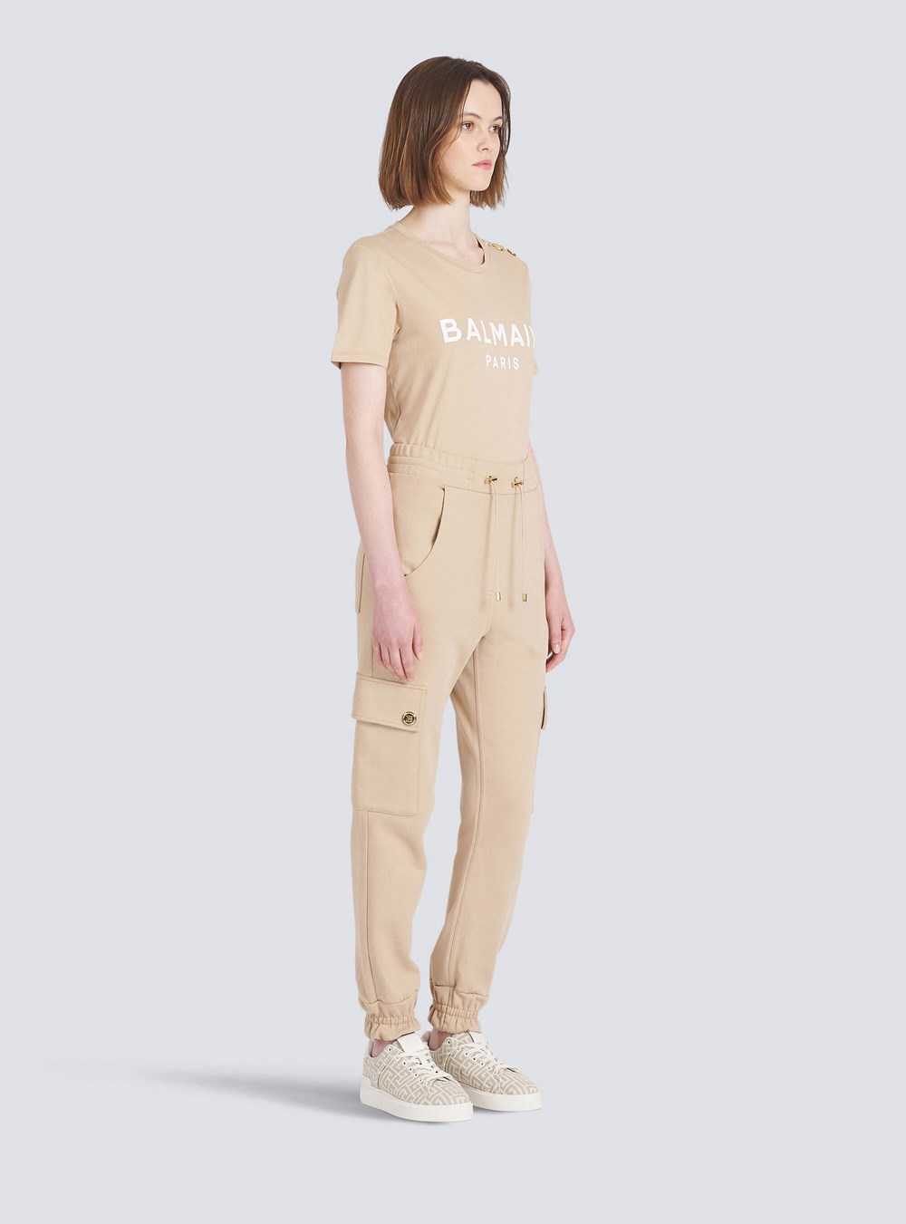 Balmain Eco-designed Cotton Cargo Sweatpants Beige | KZFOUYD-14