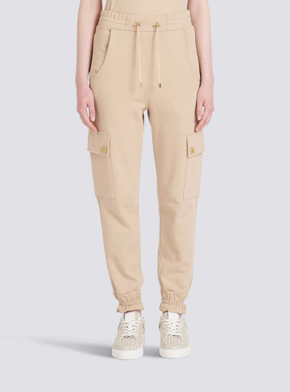 Balmain Eco-designed Cotton Cargo Sweatpants Beige | KZFOUYD-14