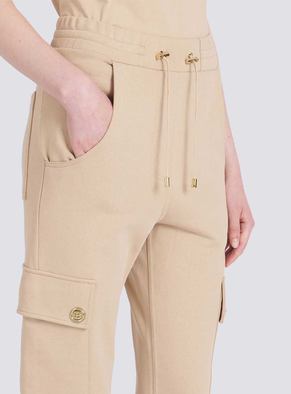 Balmain Eco-designed Cotton Cargo Sweatpants Beige | KZFOUYD-14